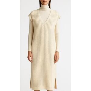 Massimo Dutti ITALIAN YARN Designer Cream Sweater Maxi Dress Quiet Luxury M EUC